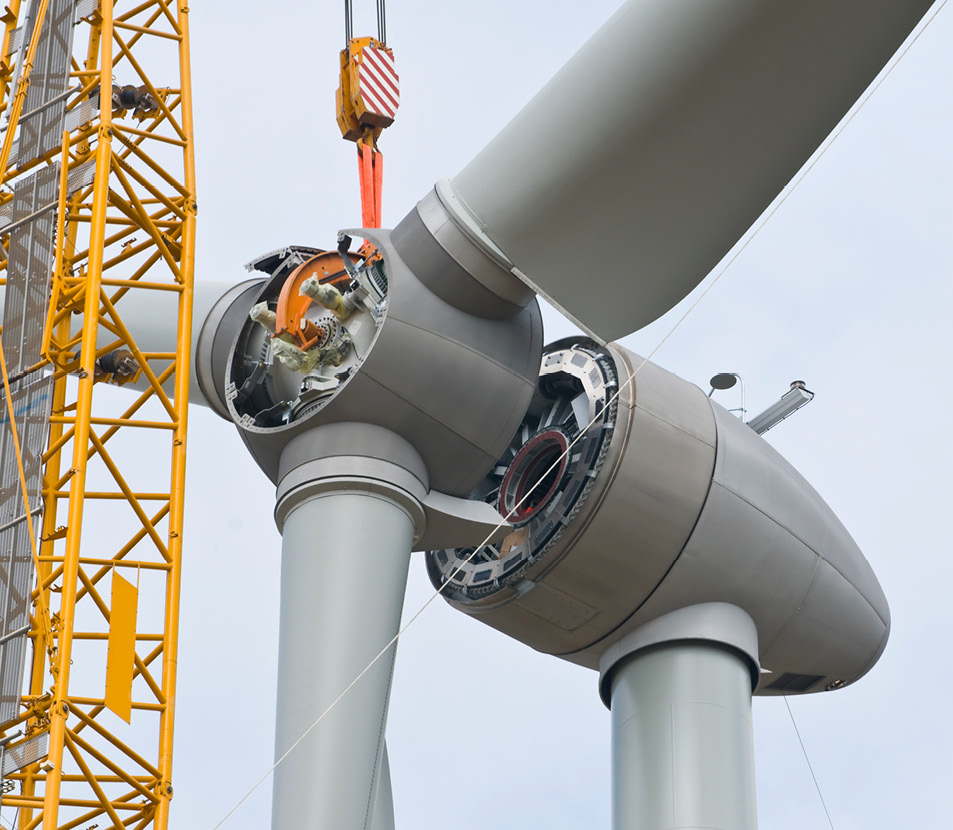The construction of a wind turbine to showcase Ecora's commitment to investing in sustainability